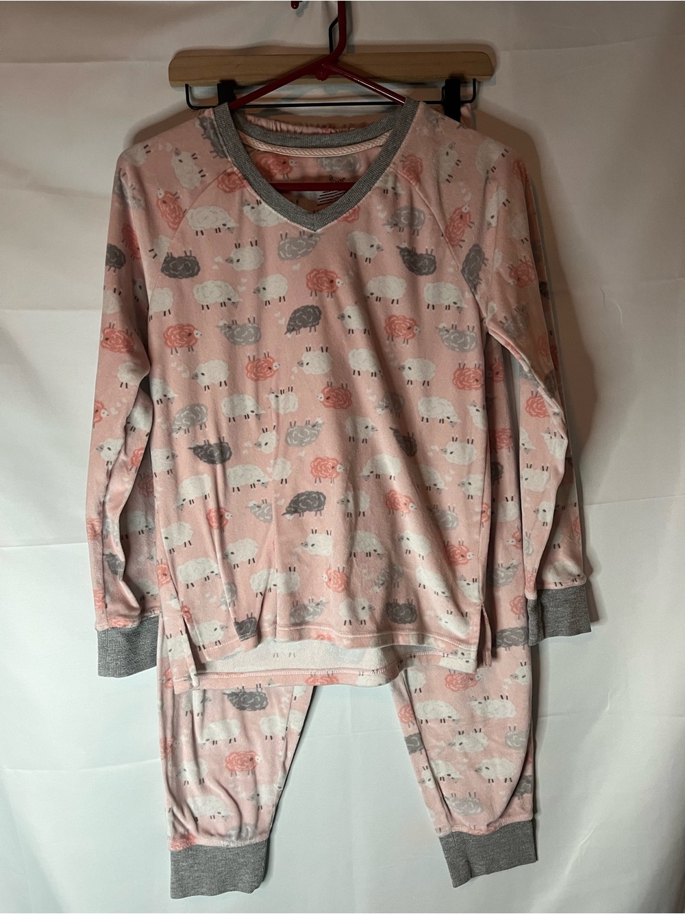 Cuddl Duds Pink Sheep-Print Long-Sleeve Pajama Set with Gray Trim